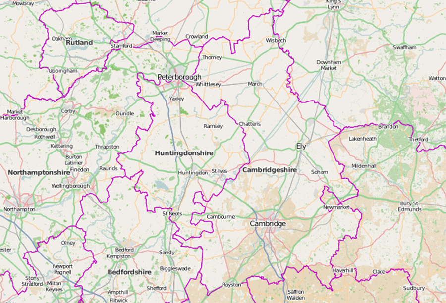 Map of Cambridgeshire - Courtesy of Wikishire