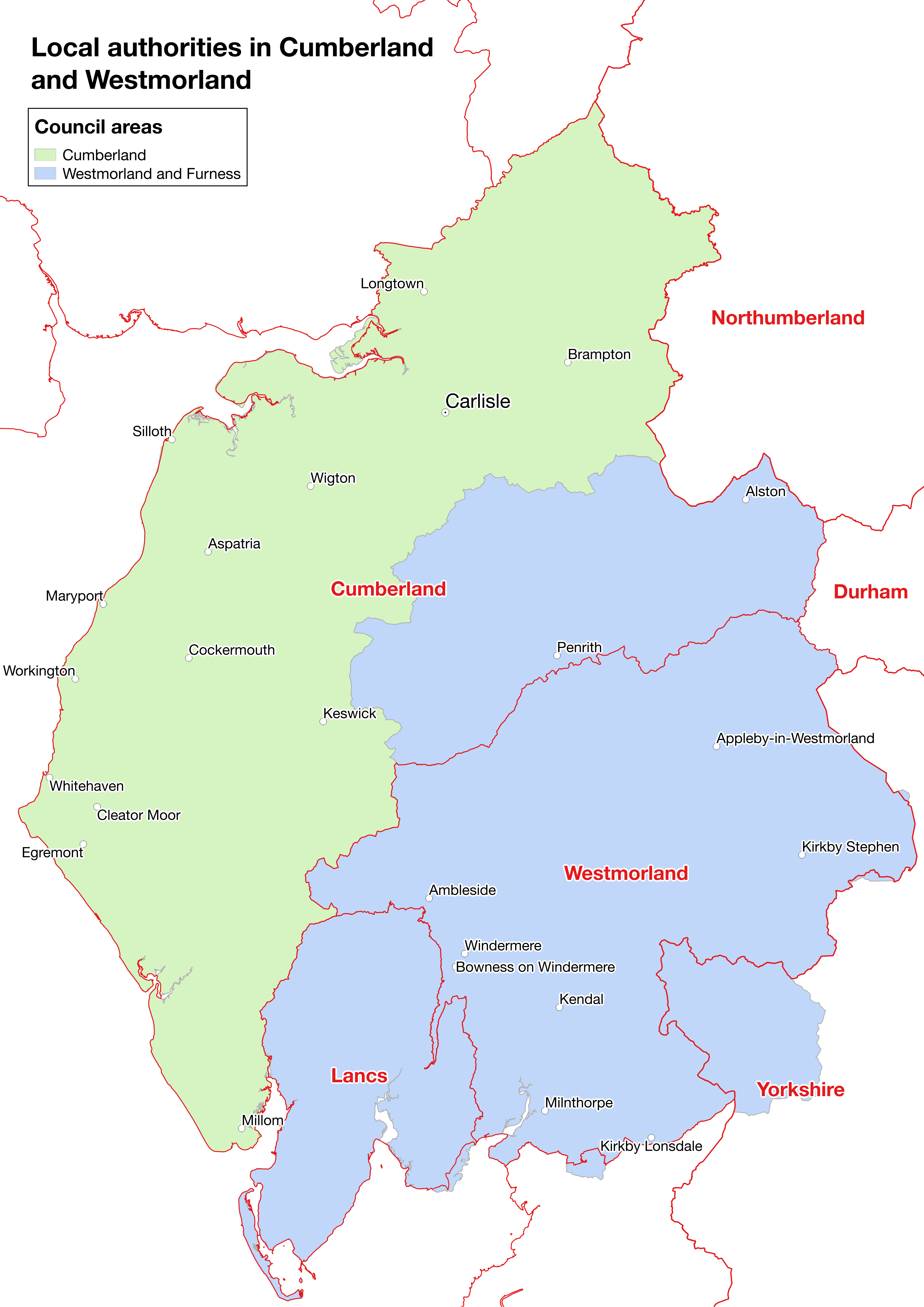 LG Map of CUmberland Council, Westmorland and Furness council
